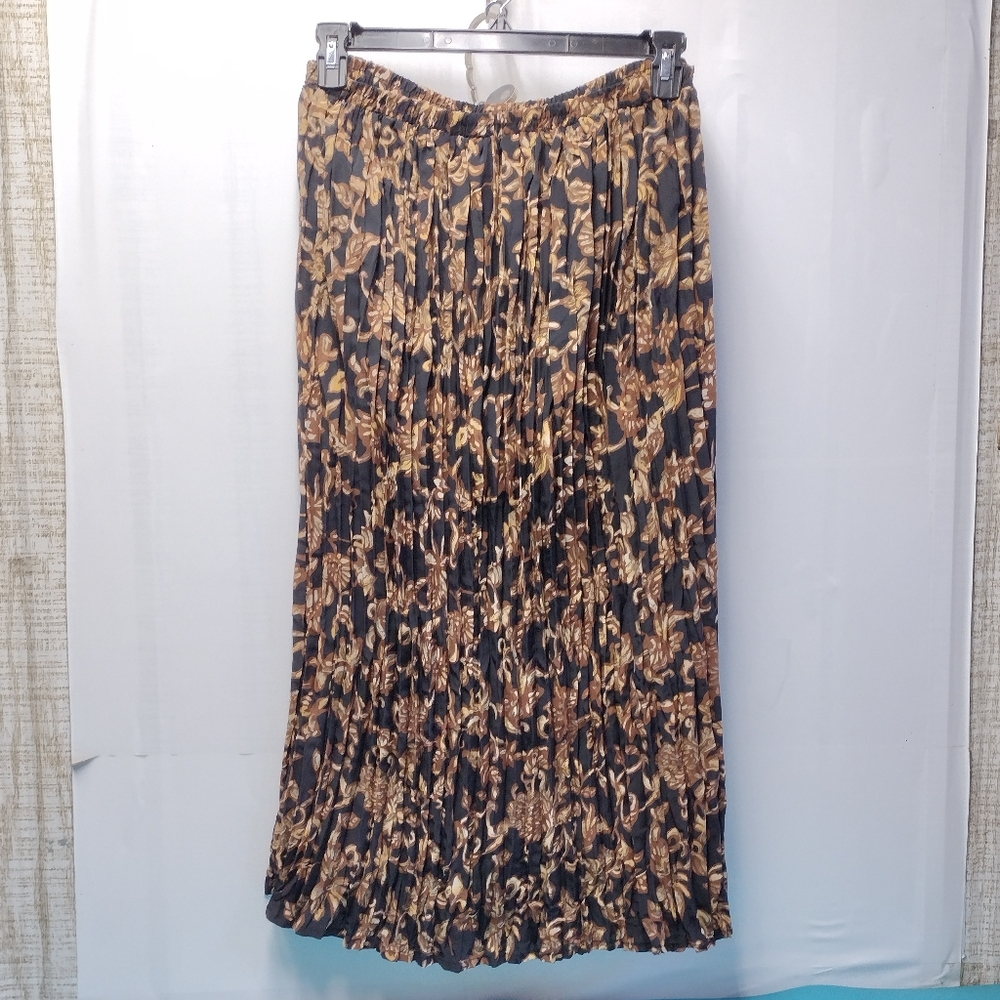 Vintage California Krush Pleated Maxi Skirt Elastic Waist Boho  L (12-14)